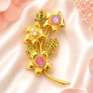 Vintage Pastel Rhinestone Flower Brooch